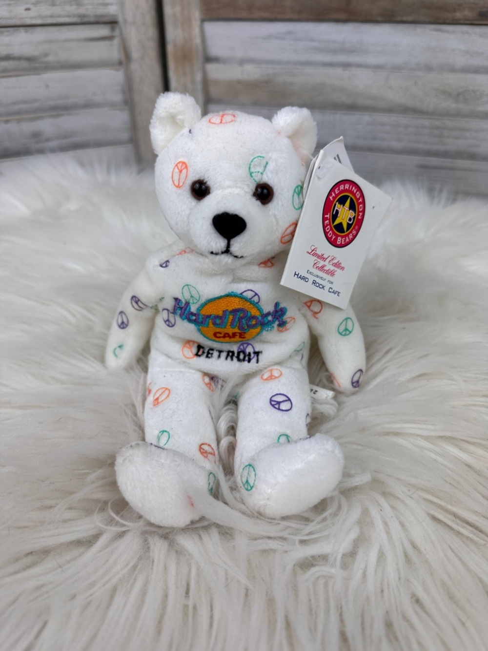 Limited Edition Herrington Teddy Bears Hard Rock Cafe Detroit Peace Sign Plush